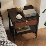 Rectangular Wood Black 1 Drawer Nightstand with Shelves Image - 1