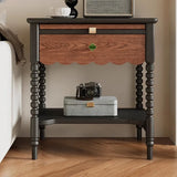 Rectangular Wood Black 1 Drawer Nightstand with Shelves Image - 3