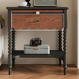 Rectangular Wood Black 1 Drawer Nightstand with Shelves Image - 4