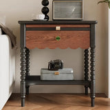 Rectangular Wood Black 1 Drawer Nightstand with Shelves Image - 7