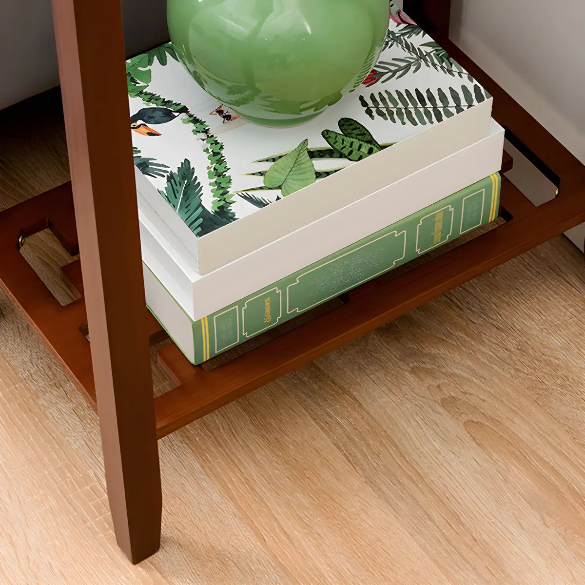 Rectangular Wood Brown Display End Table with Shelf Image - 16