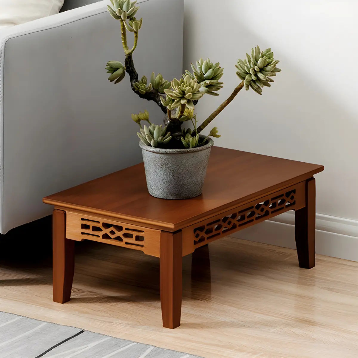 Rectangular Wood Brown Display End Table with Shelf Image - 25