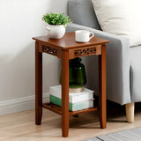 Rectangular Wood Brown Display End Table with Shelf Image - 3