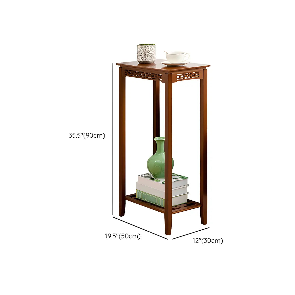 Rectangular Wood Brown Display End Table with Shelf Image - 34