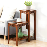 Rectangular Wood Brown Display End Table with Shelf Image - 5