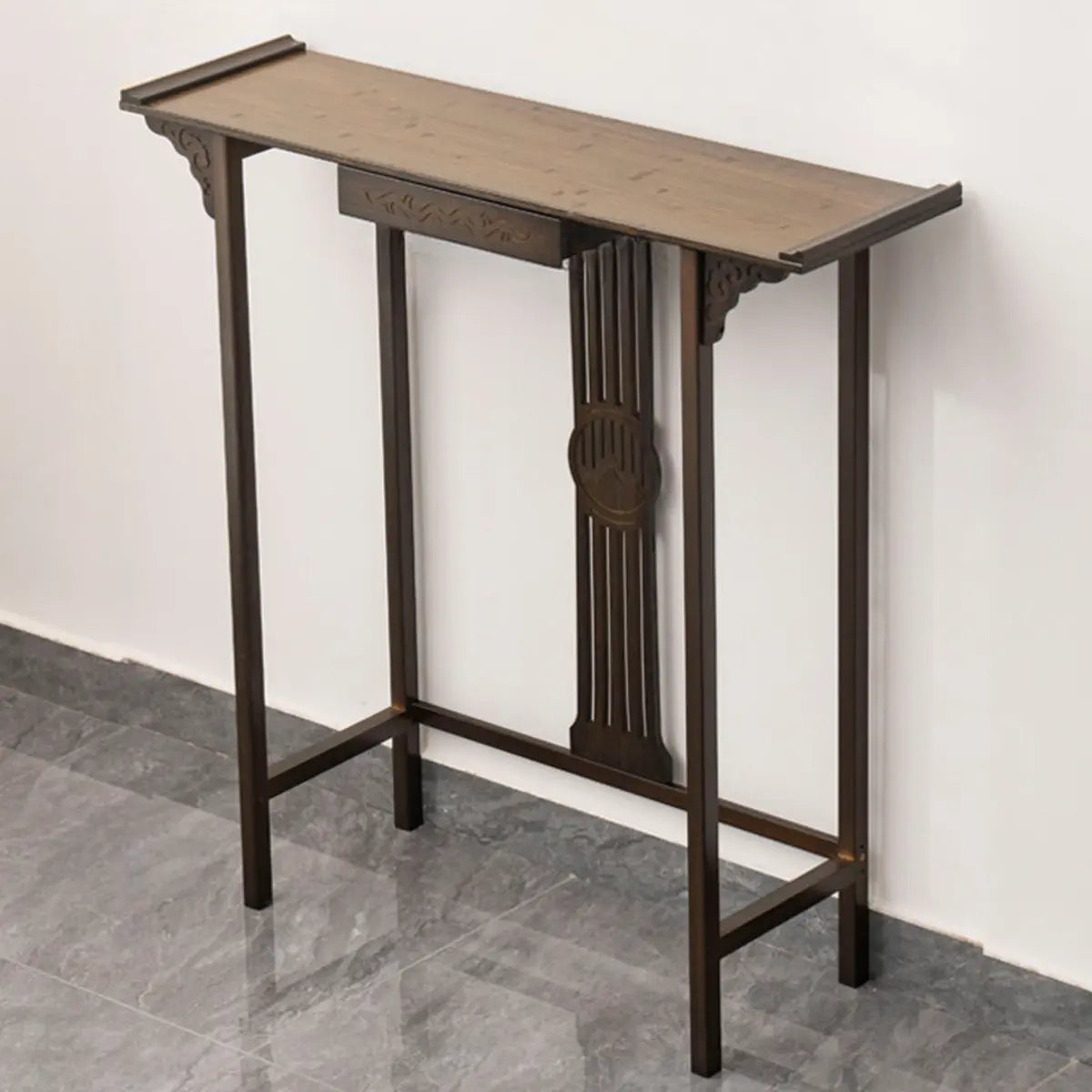 Rectangular Wood Brown Drawers Console Table with Shelf Image - 10