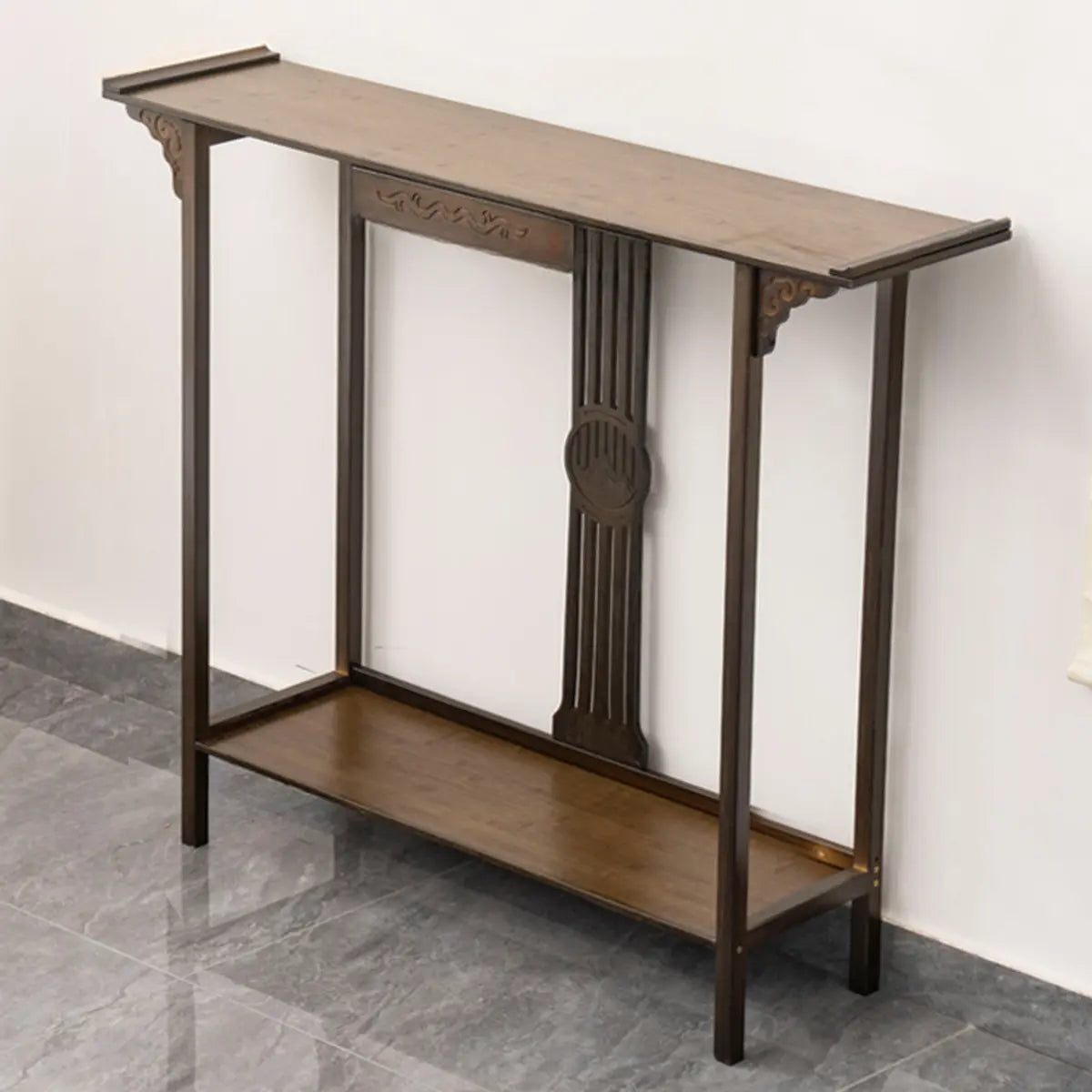 Rectangular Wood Brown Drawers Console Table with Shelf Image - 13