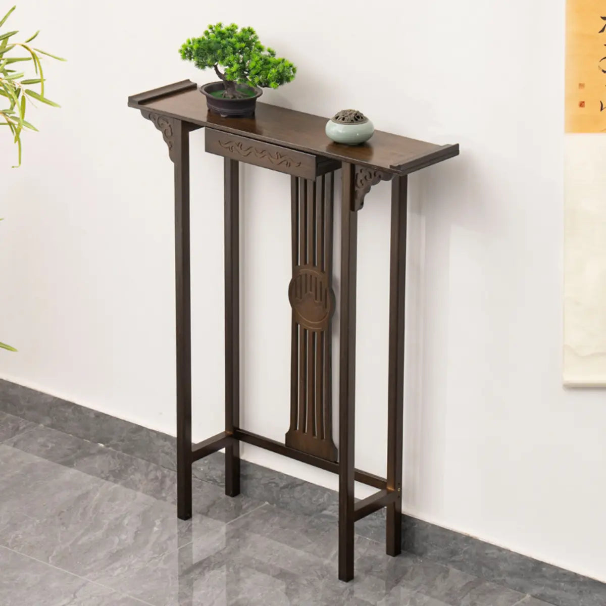 Rectangular Wood Brown Drawers Console Table with Shelf Image - 2