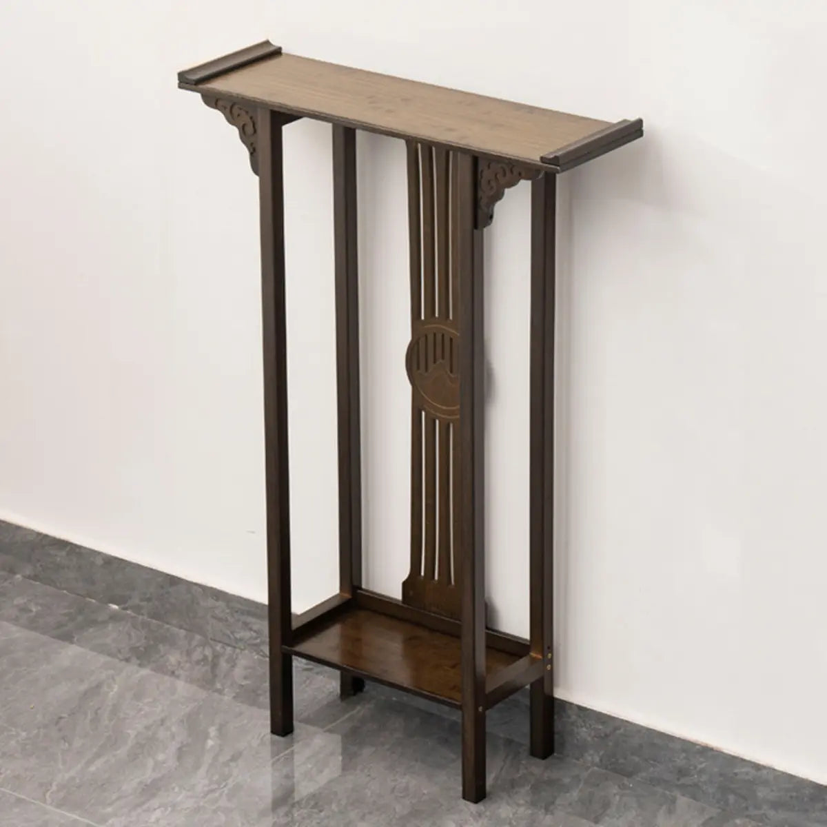 Rectangular Wood Brown Drawers Console Table with Shelf Image - 9