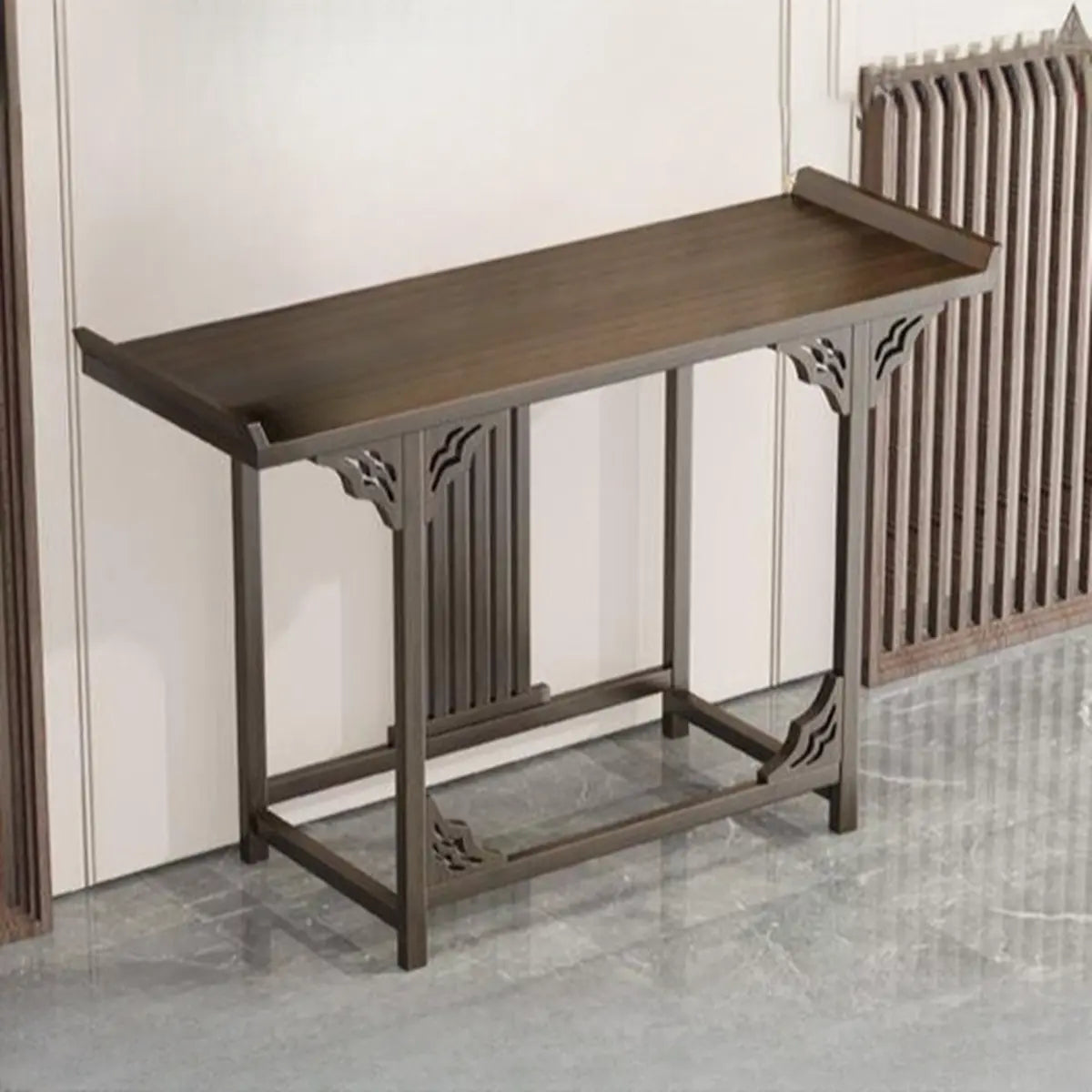 Rectangular Wood Brown Entry Console Table with Floor Shelf Image - 1