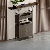 Rectangular Wood Brown Entry Console Table with Floor Shelf Image - 20