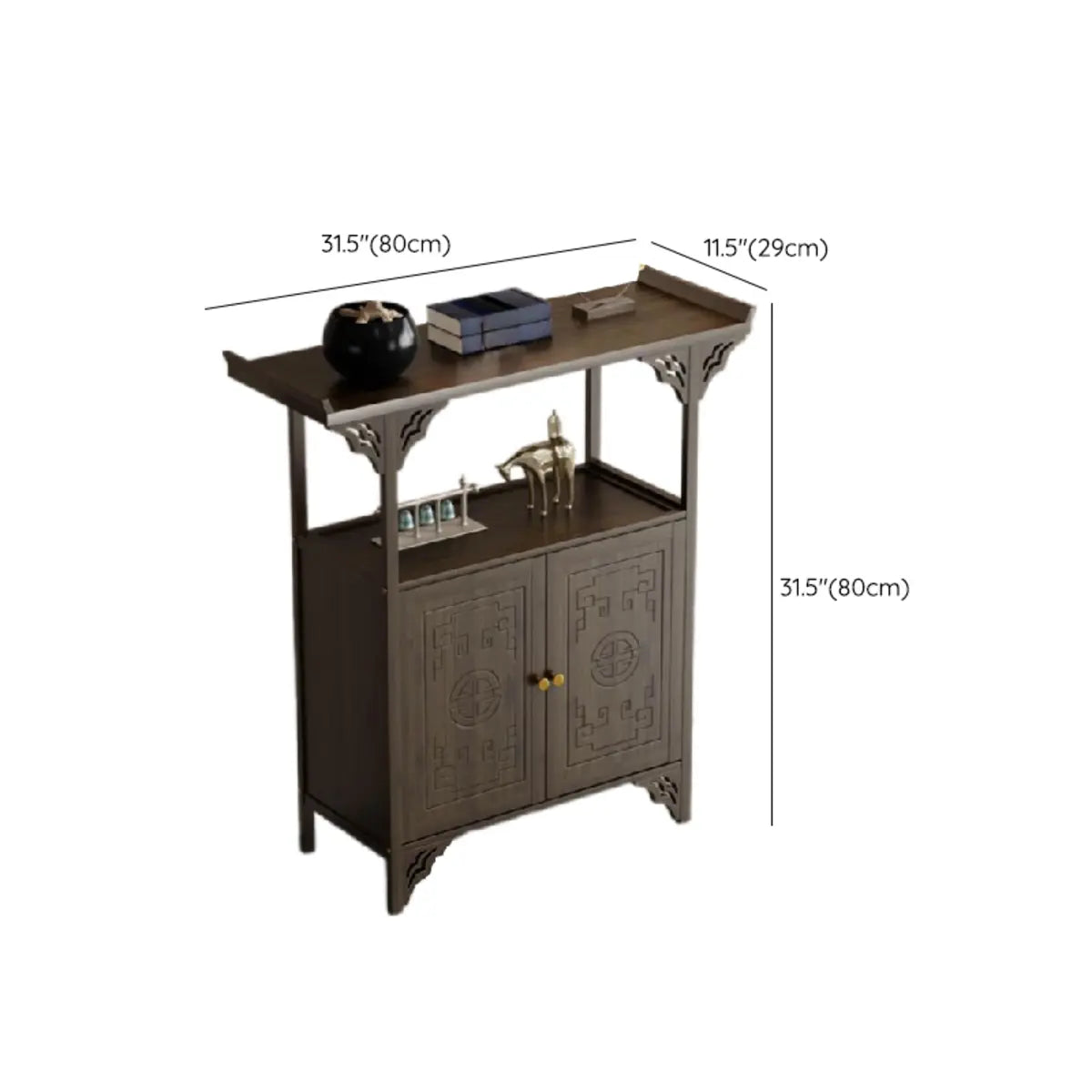 Rectangular Wood Brown Entry Console Table with Floor Shelf Image - 28