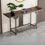 Rectangular Wood Brown Entry Console Table with Floor Shelf Image - 10