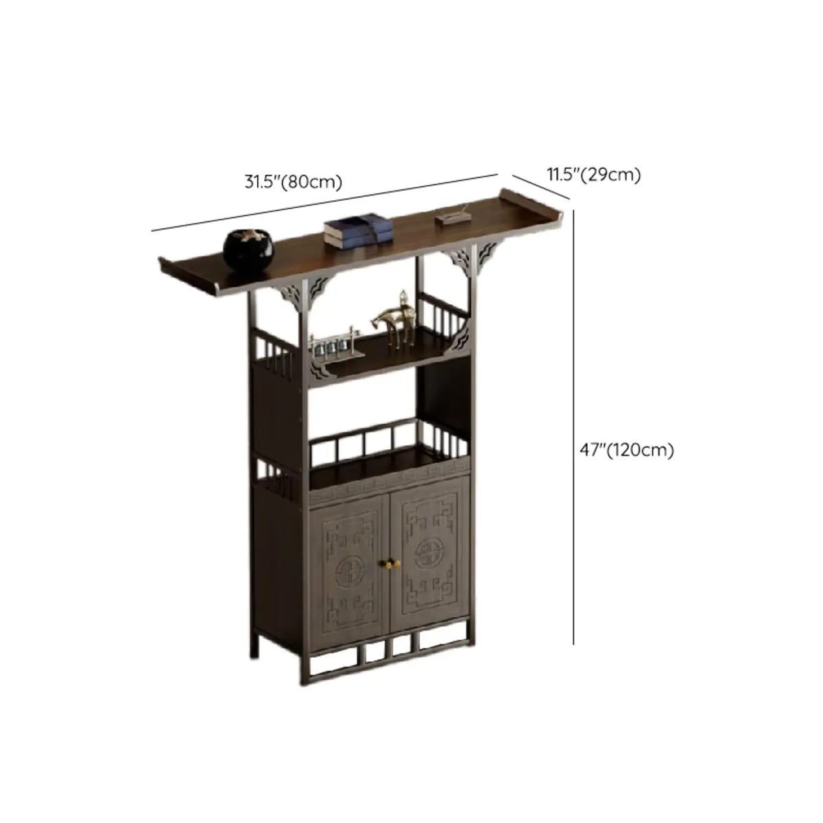 Rectangular Wood Brown Entry Console Table with Floor Shelf Image - 33