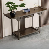 Rectangular Wood Brown Entry Console Table with Floor Shelf Image - 11