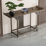 Rectangular Wood Brown Entry Console Table with Floor Shelf Image - 5