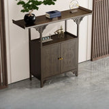 Rectangular Wood Brown Entry Console Table with Floor Shelf Image - 14