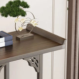 Rectangular Wood Brown Entry Console Table with Floor Shelf Image - 6