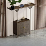 Rectangular Wood Brown Entry Console Table with Floor Shelf Image - 16