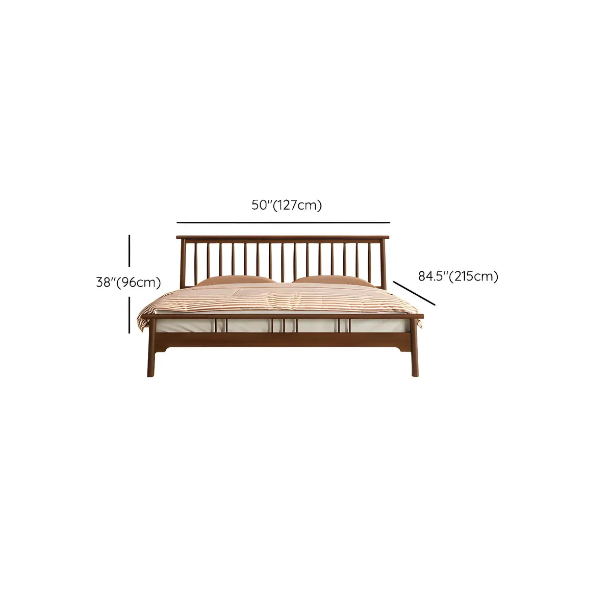 Rectangular Wood Brown King Slat Bed with Headboard 