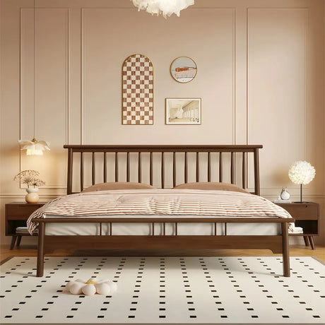 Rectangular Wood Brown King Slat Bed with Headboard Image - 2