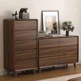 Rectangular Wood Brown Storage Dresser with Drawers Image - 15