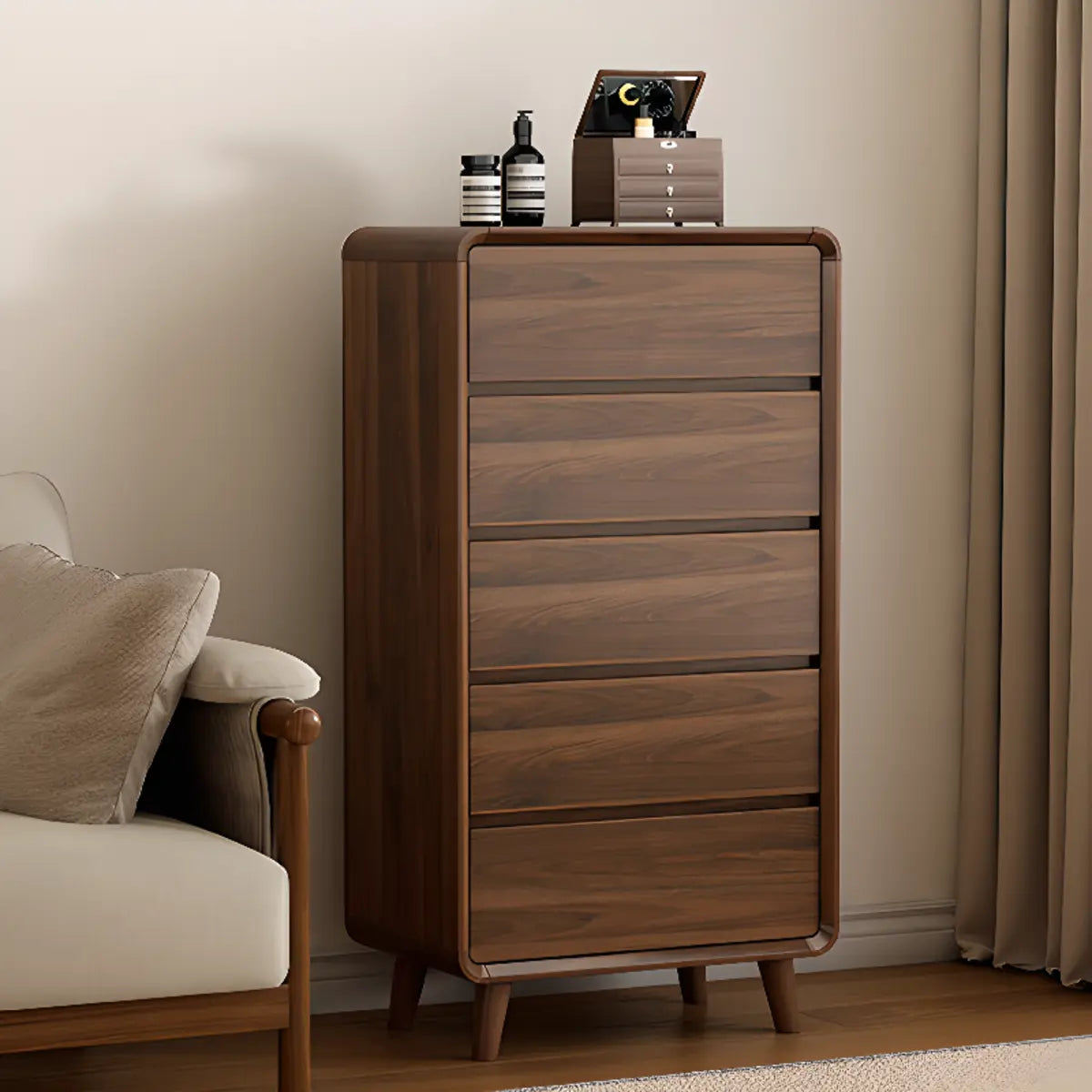 Rectangular Wood Brown Storage Dresser with Drawers Image - 2