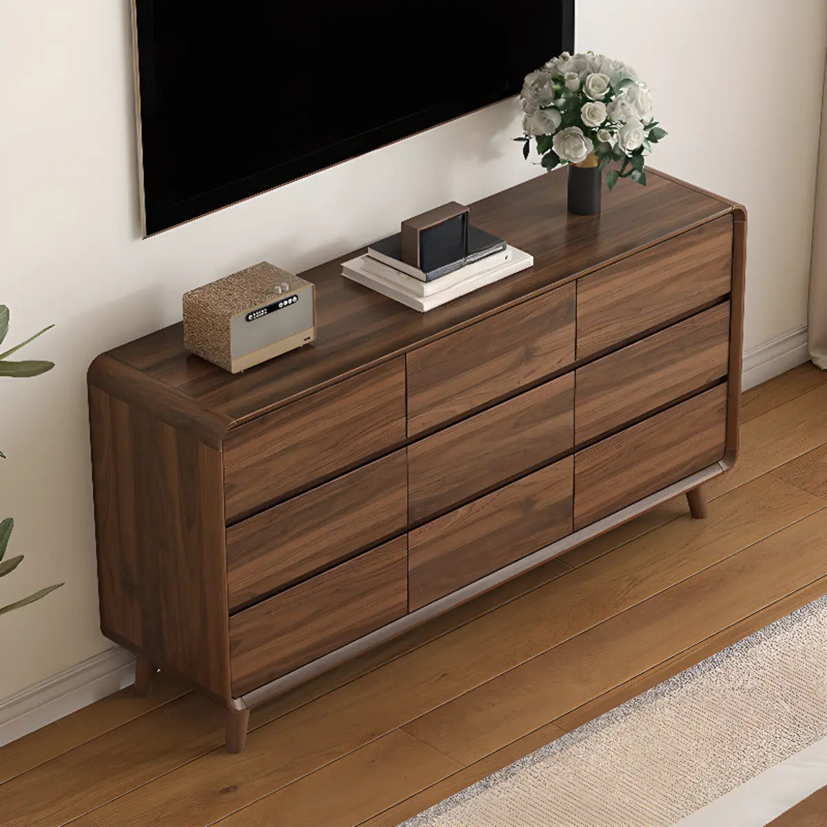 Rectangular Wood Brown Storage Dresser with Drawers Image - 4