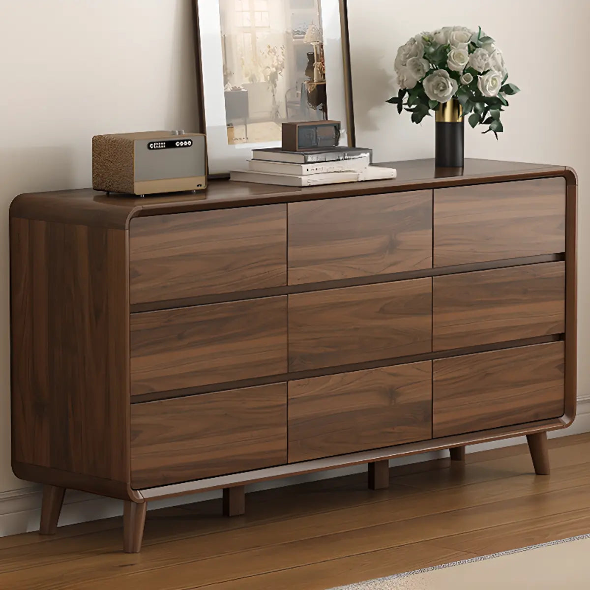 Rectangular Wood Brown Storage Dresser with Drawers Image - 9