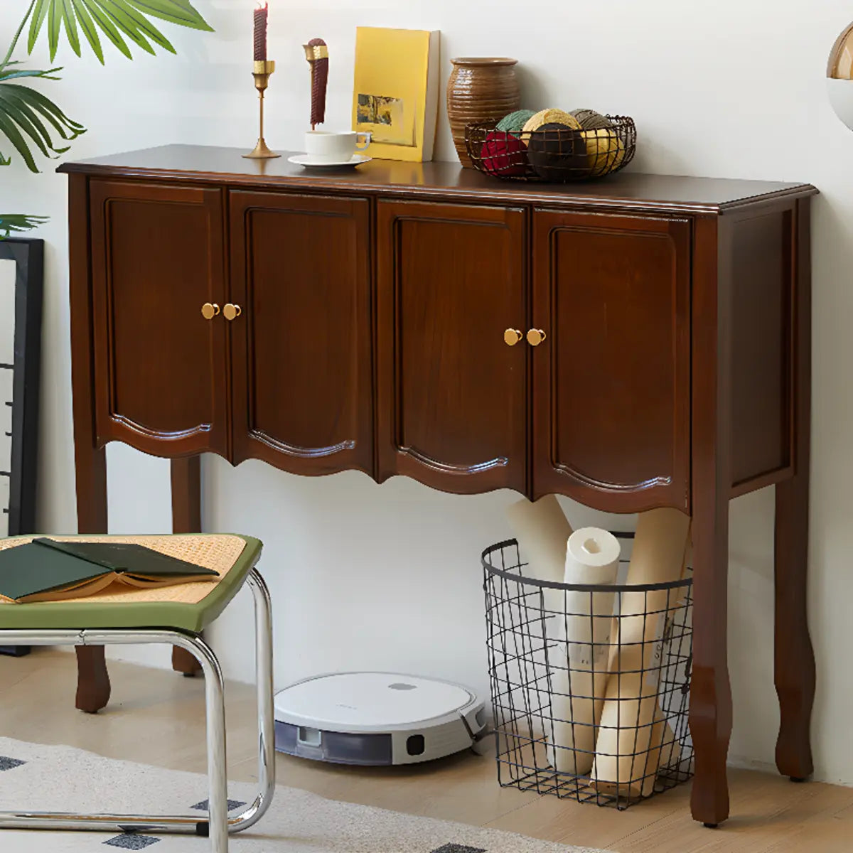 Rectangular Wood Dark Walnut Storage Console Table Image - 3