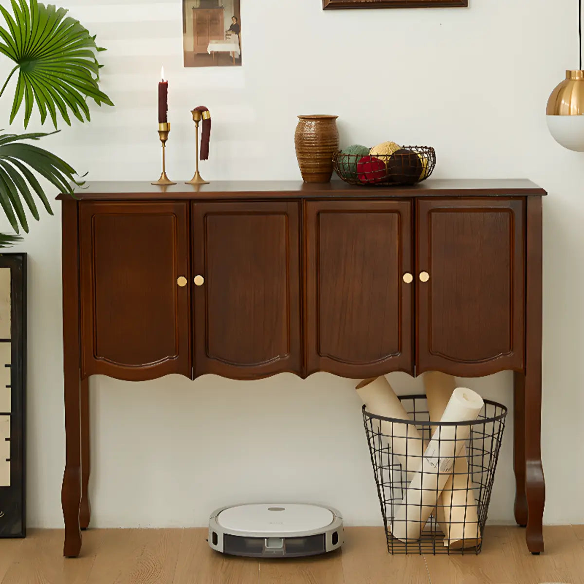 Rectangular Wood Dark Walnut Storage Console Table Image - 6