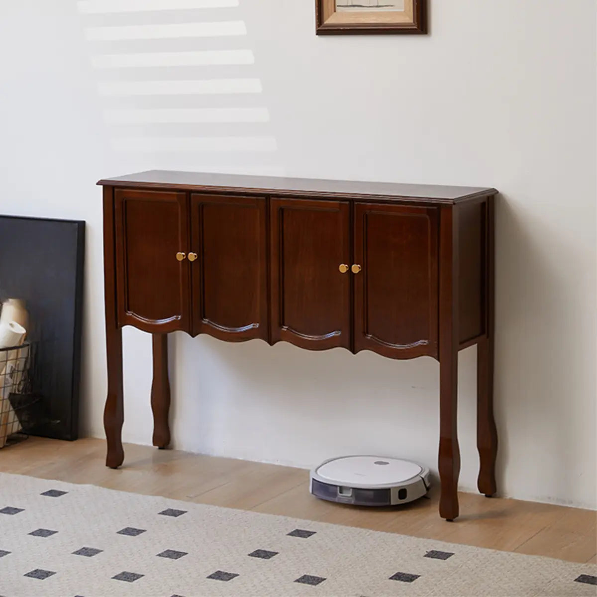 Rectangular Wood Dark Walnut Storage Console Table Image - 8