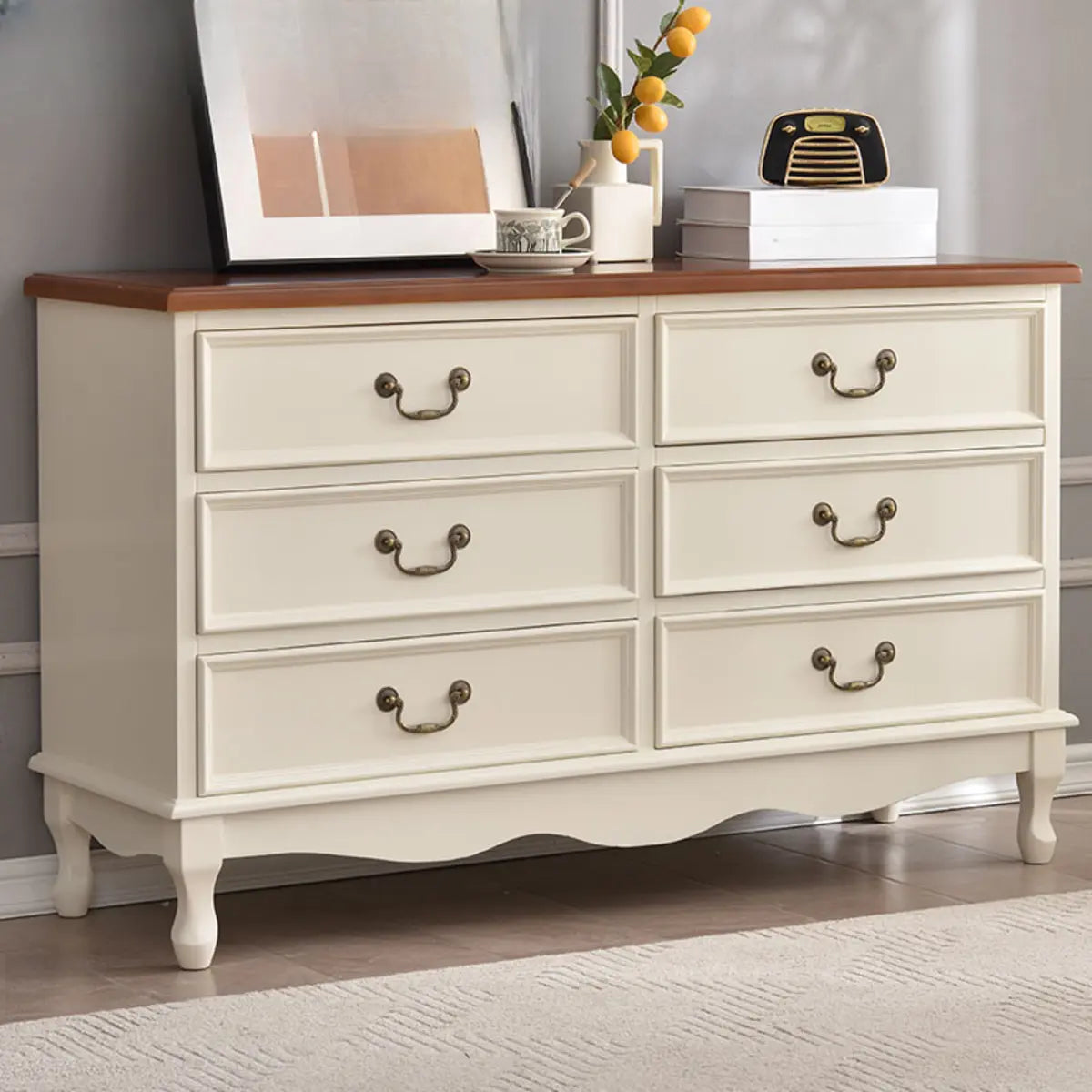 Rectangular Wood Drawers Beige Metal Handle Dresser Image - 37