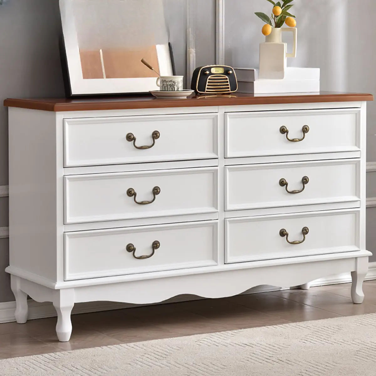 Rectangular Wood Drawers Beige Metal Handle Dresser Image - 38