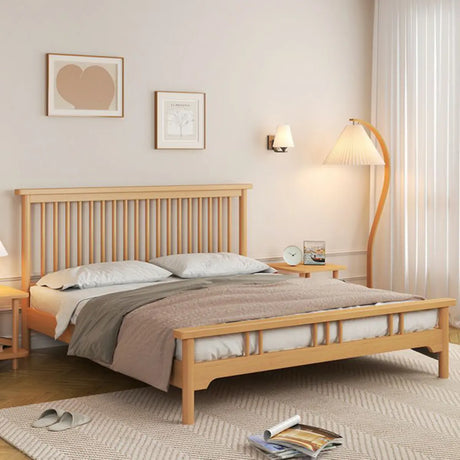 Rectangular Wood Natural Color Queen Open-Frame Bed Image - 1