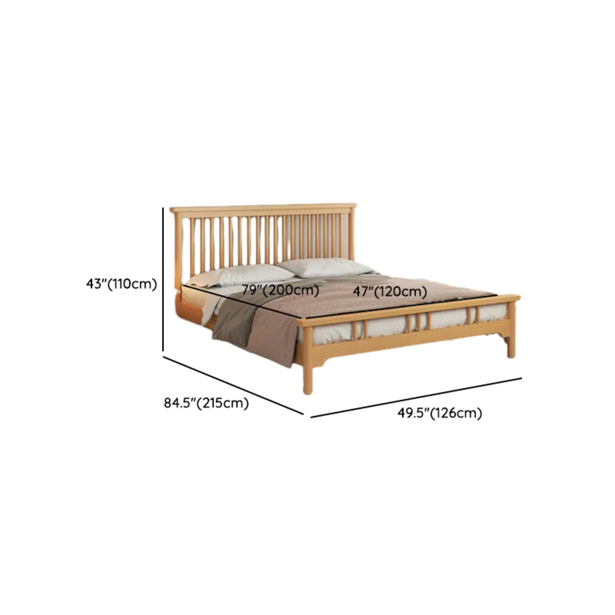 Rectangular Wood Natural Color Queen Open-Frame Bed 