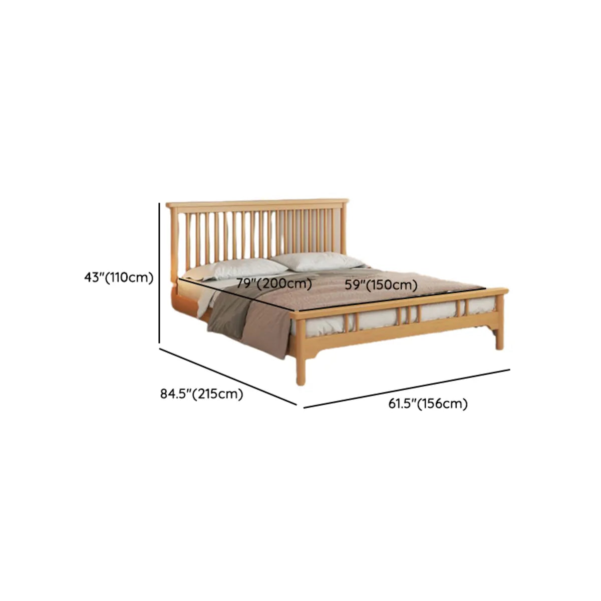 Rectangular Wood Natural Color Queen Open-Frame Bed Image - 11