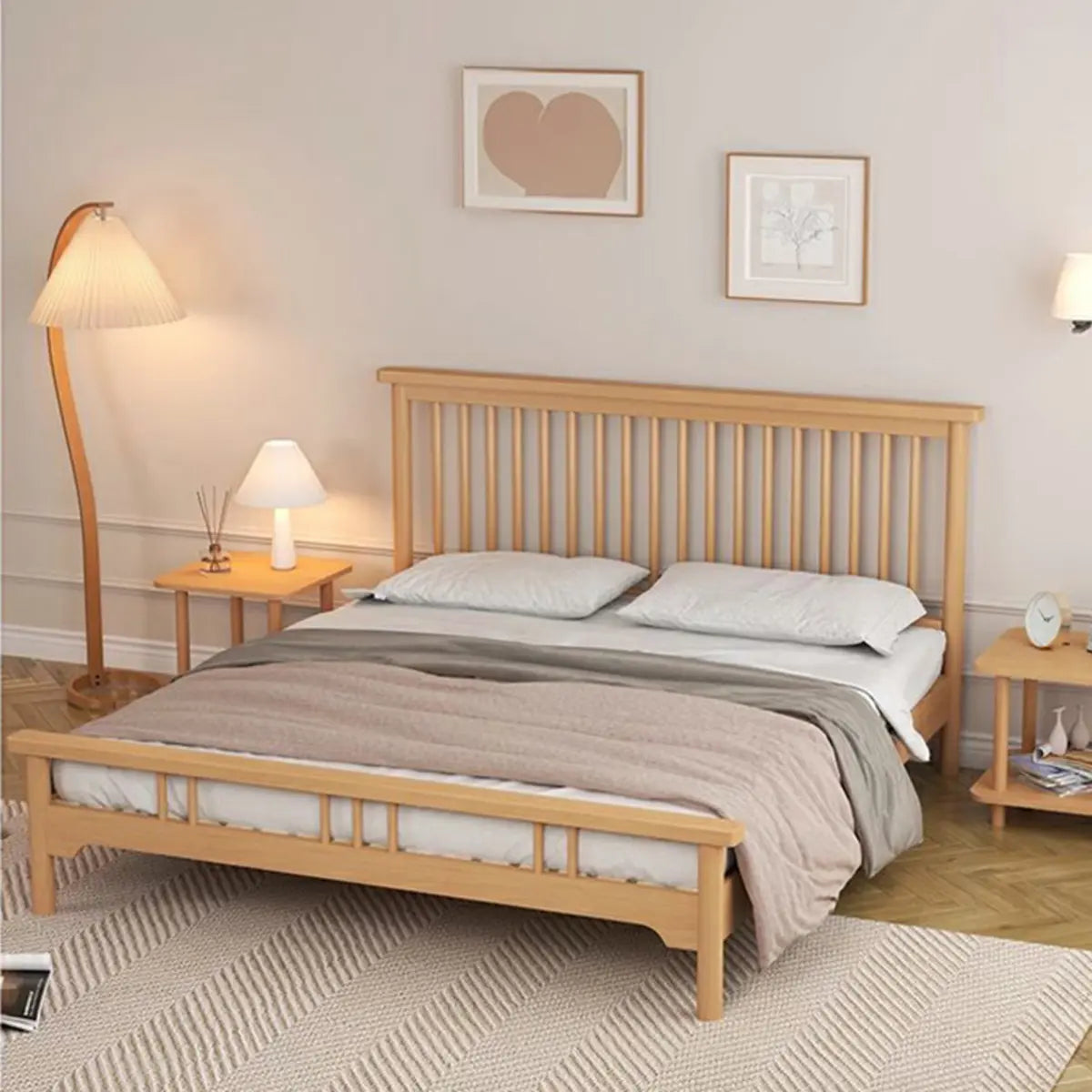 Rectangular Wood Natural Color Queen Open-Frame Bed Image - 3