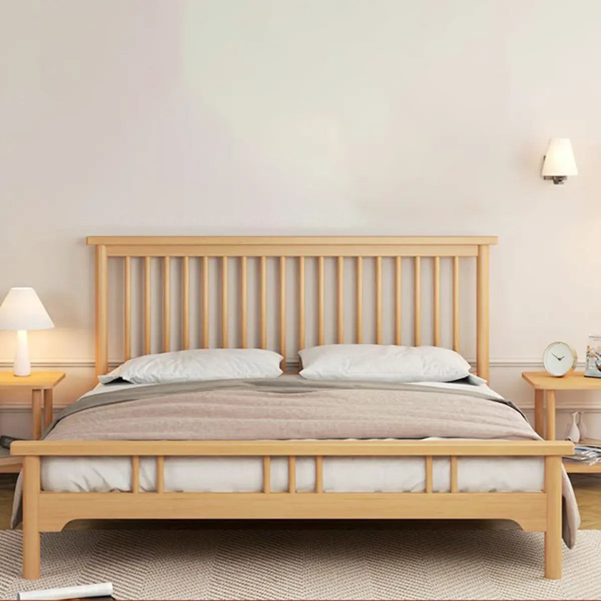 Rectangular Wood Natural Color Queen Open-Frame Bed Image - 5