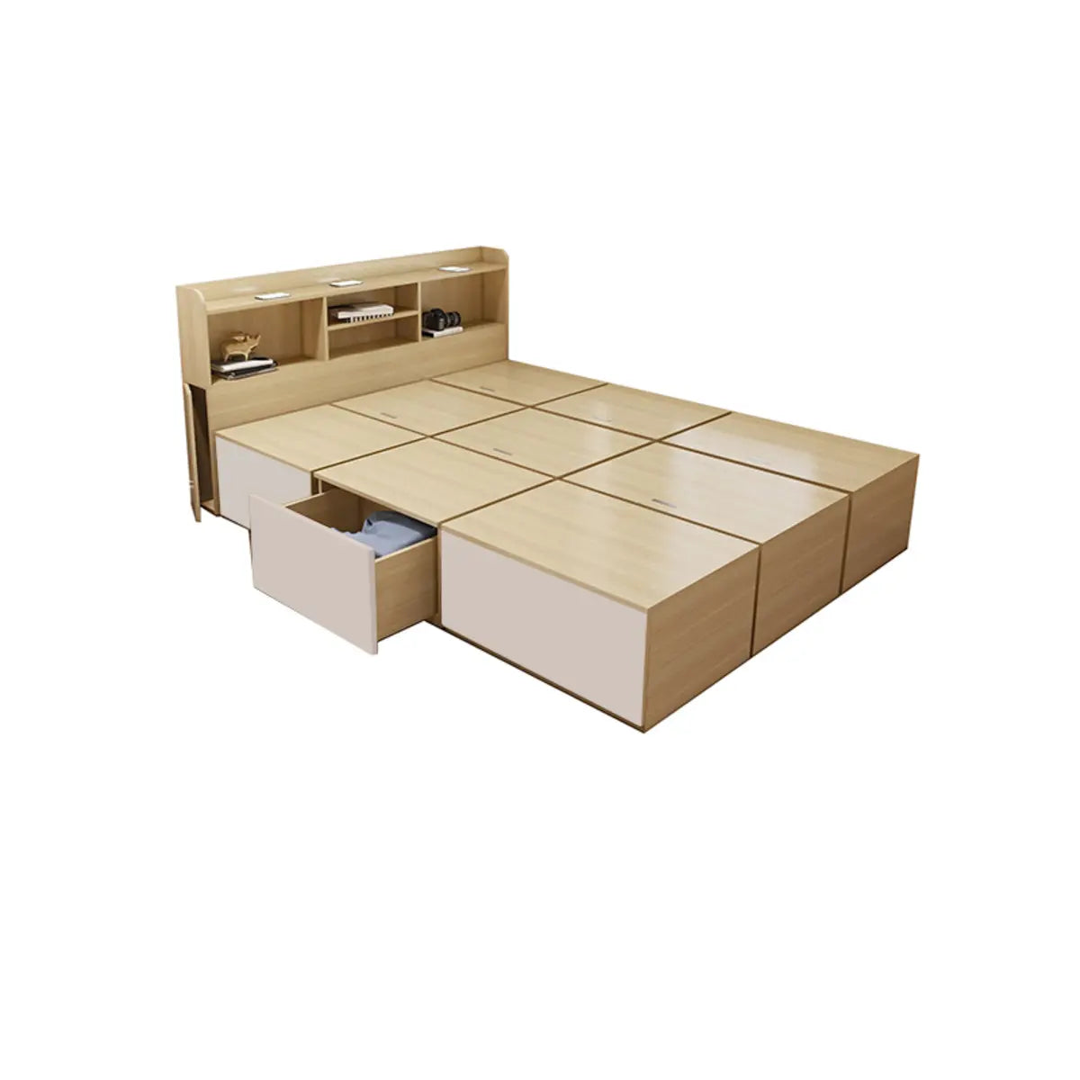 Rectangular Wood Natural Full Storage Bed with Drawers Image - 11