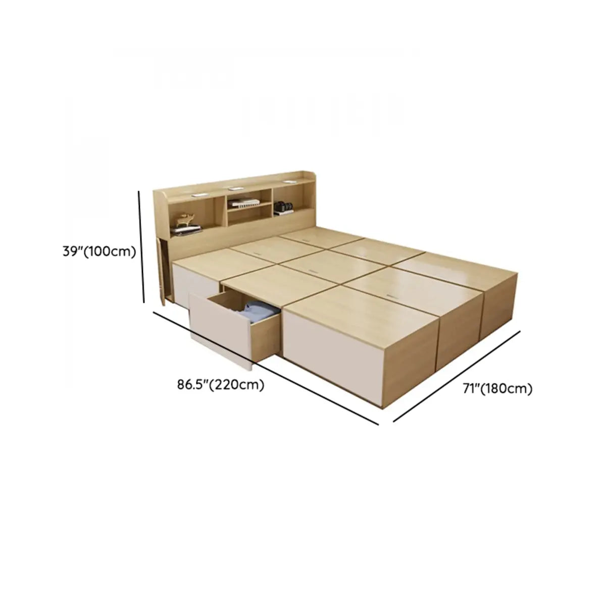 Rectangular Wood Natural Full Storage Bed with Drawers Image - 20