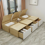 Rectangular Wood Natural Full Storage Bed with Drawers Image - 4