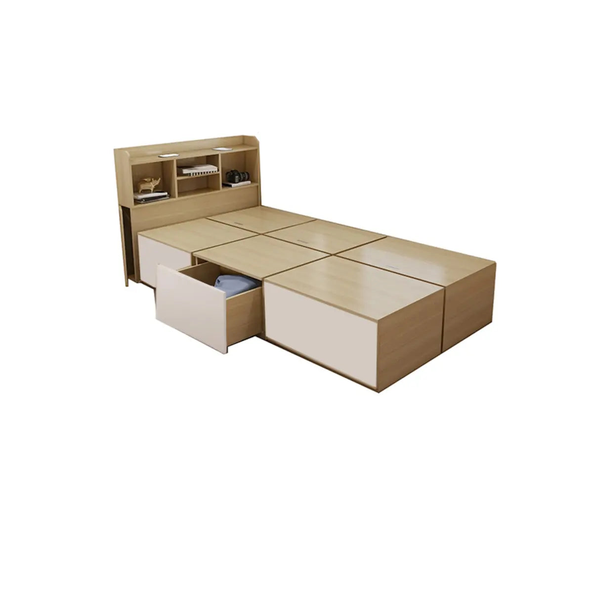 Rectangular Wood Natural Full Storage Bed with Drawers Image - 9