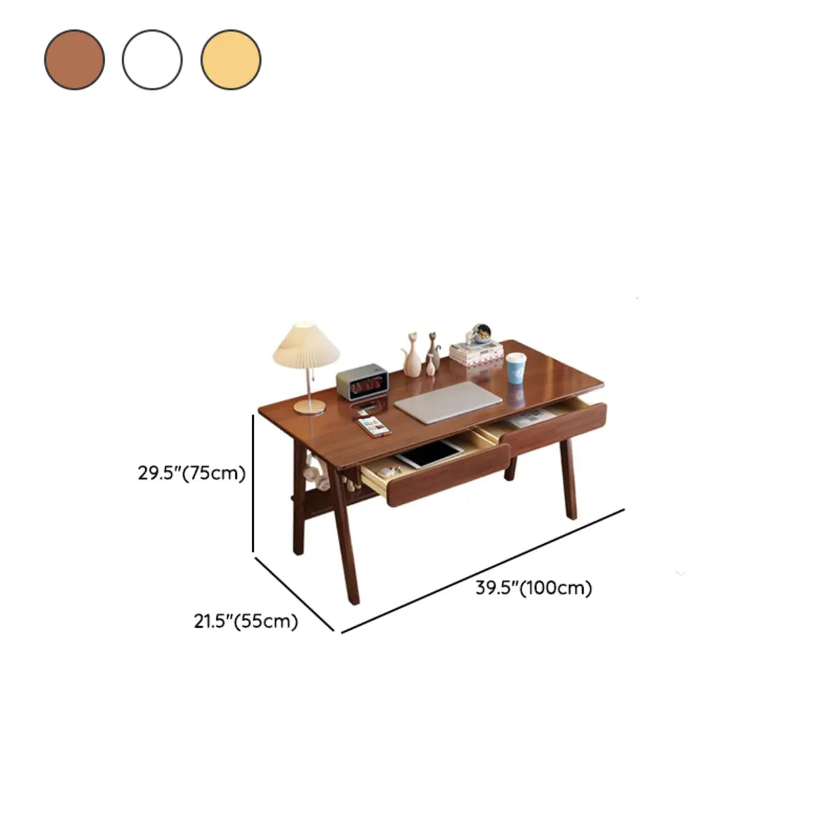 Rectangular Wood Nut-Brown Medium Shelves Office Desk Set Image - 10