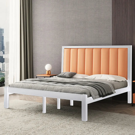 Rectangular Wood Orange and White Platform Slat Bed Image - 1