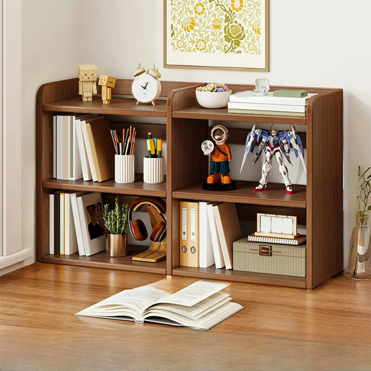 Rectangular Wood Rack Dark Walnut 2-Tier Display Cabinet Image - 24