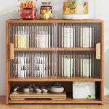 Rectangular Wood Ribbed Glass Kitchen China Cabinet Image - 1