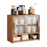 Rectangular Wood Ribbed Glass Kitchen China Cabinet Image - 9