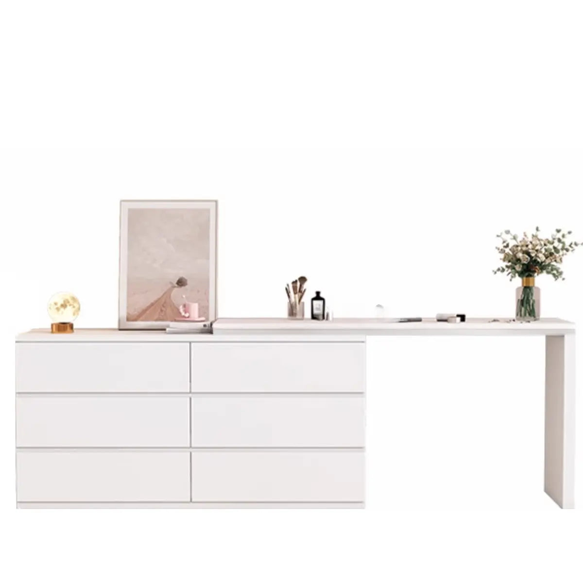 Rectangular Wood White Soft-Close Drawers Entry Dresser Image - 8