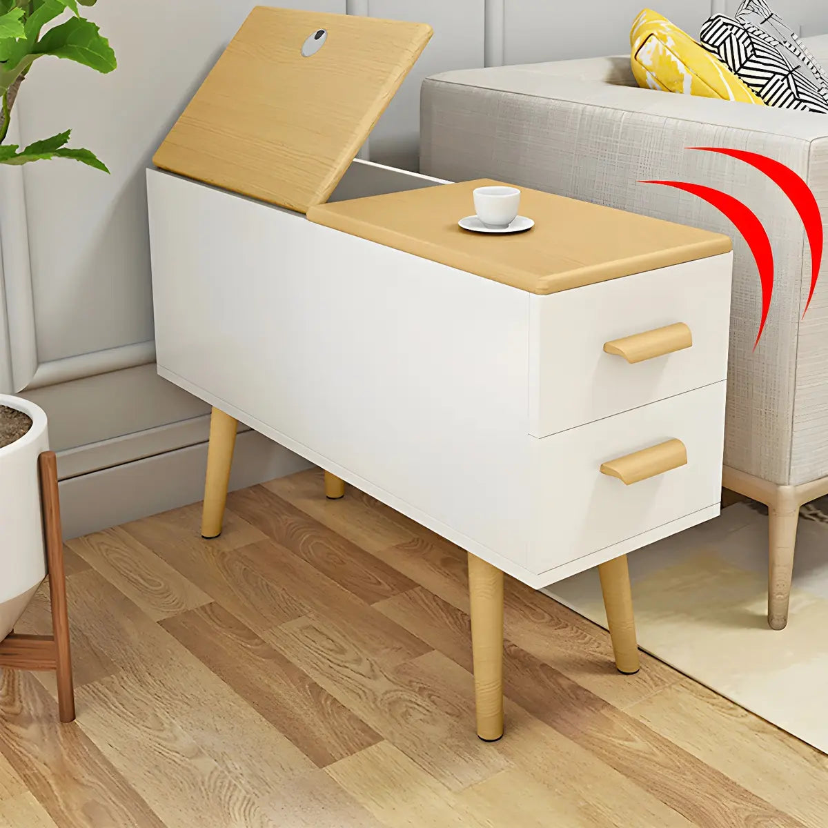 Rectangular Wood White Storage Side Table with Drawers Image - 1